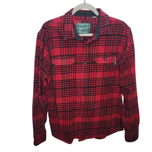Woolrich Red & Black Plaid Heavy Weight Button Front Men's Flannel Shirt Size M - Picture 1 of 12